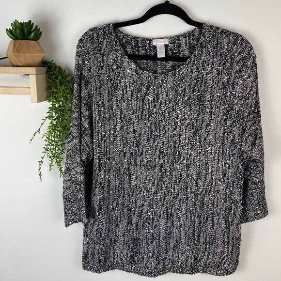 Chico's sweater black and‎ silver size Medium - Picture 1 of 6